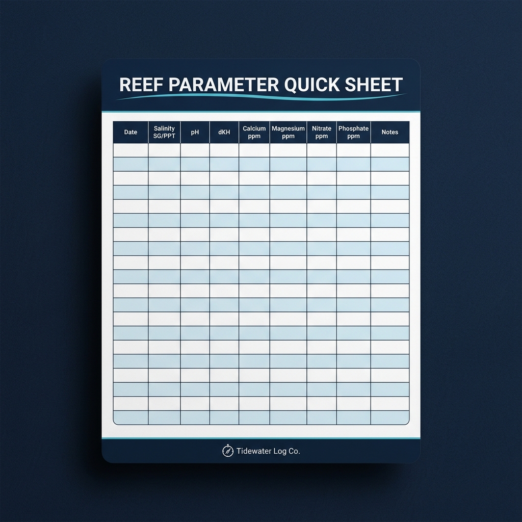Free Reef Parameter Quick Sheet - Printable PDF for saltwater aquarium tracking